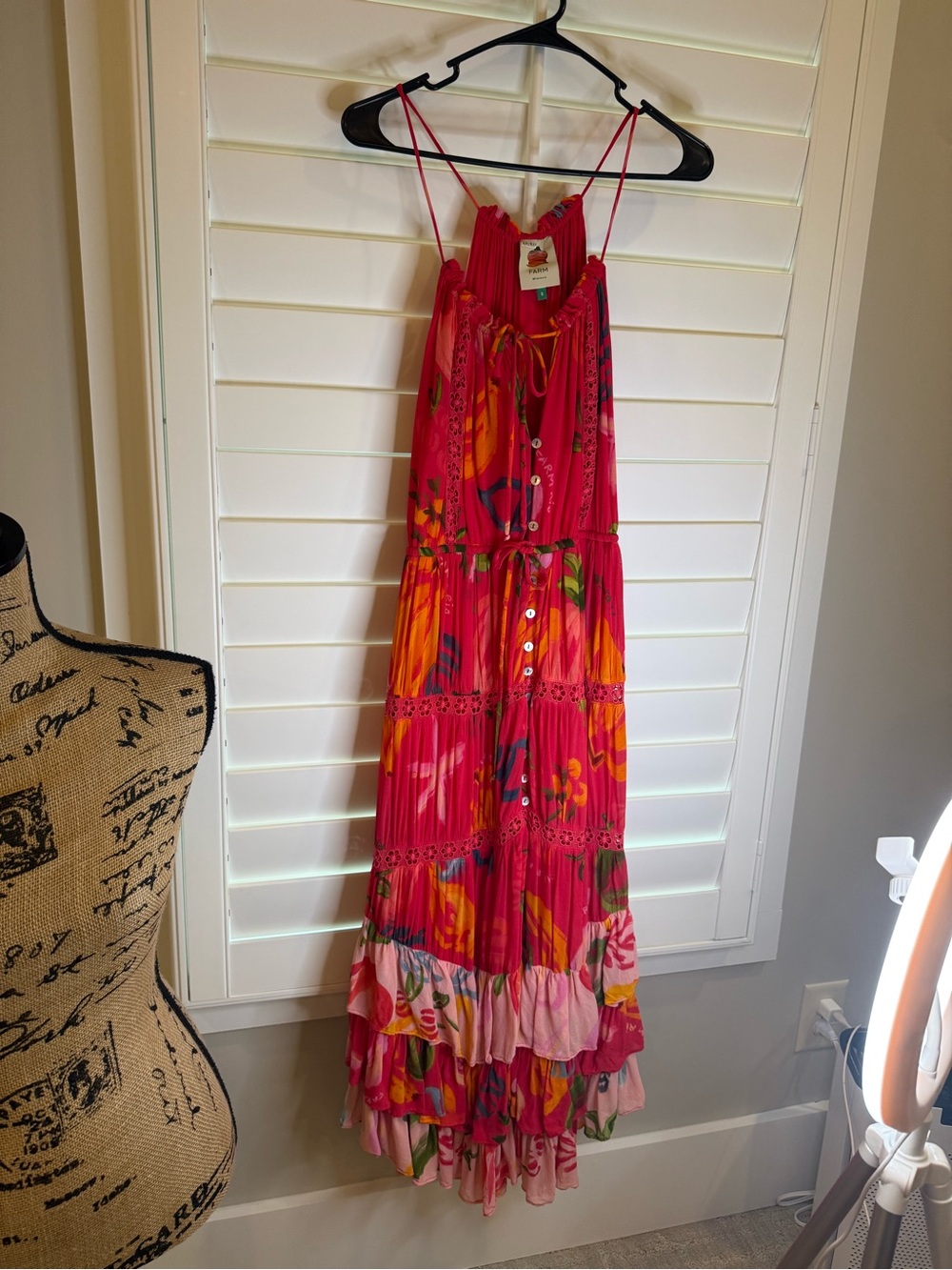 FARM Rio Red and Orange Floral Tiered Maxi Dress - Picture 3 of 10